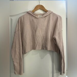 Aerie Alpaca Pink Ribbed Cropped Hoodie Sweater